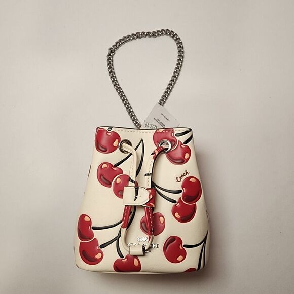 NWT COACH CZ030 Drawstring Wristlet With Cherry Print Chalk Multi - Picture 1 of 10
